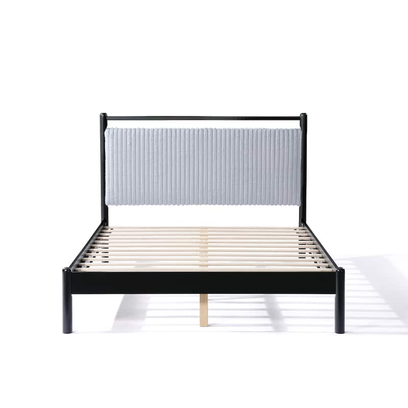 Full size Wood Bed Frame with Fluffy Soft Headboard