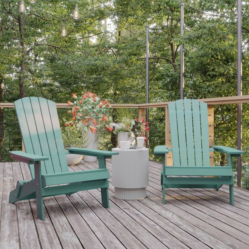 Set of 2 Poly Resin Folding Adirondack Chair-Indoor/Outdoor Patio Chair - Sea Foam