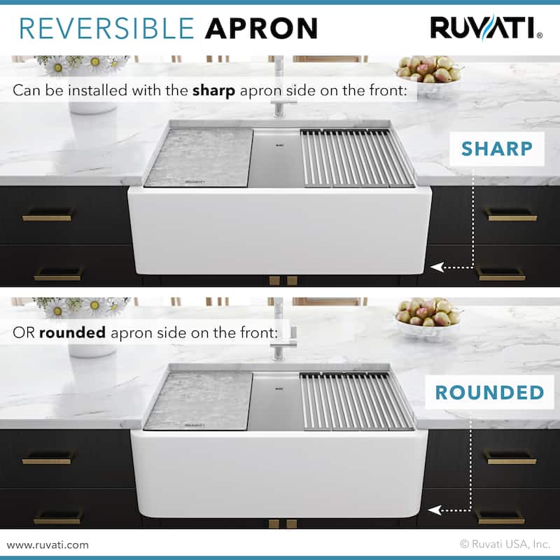 Ruvati 33-inch Matte White Granite Farmhouse Workstation Apron-front Composite Kitchen Sink - - 33" x 20-1/2? - 33" x 20-1/2″