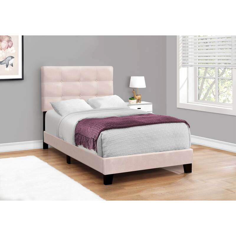 Pink Velvet Twin Size Upholstered Platform Bed Frame for Youth and Teens - Pink