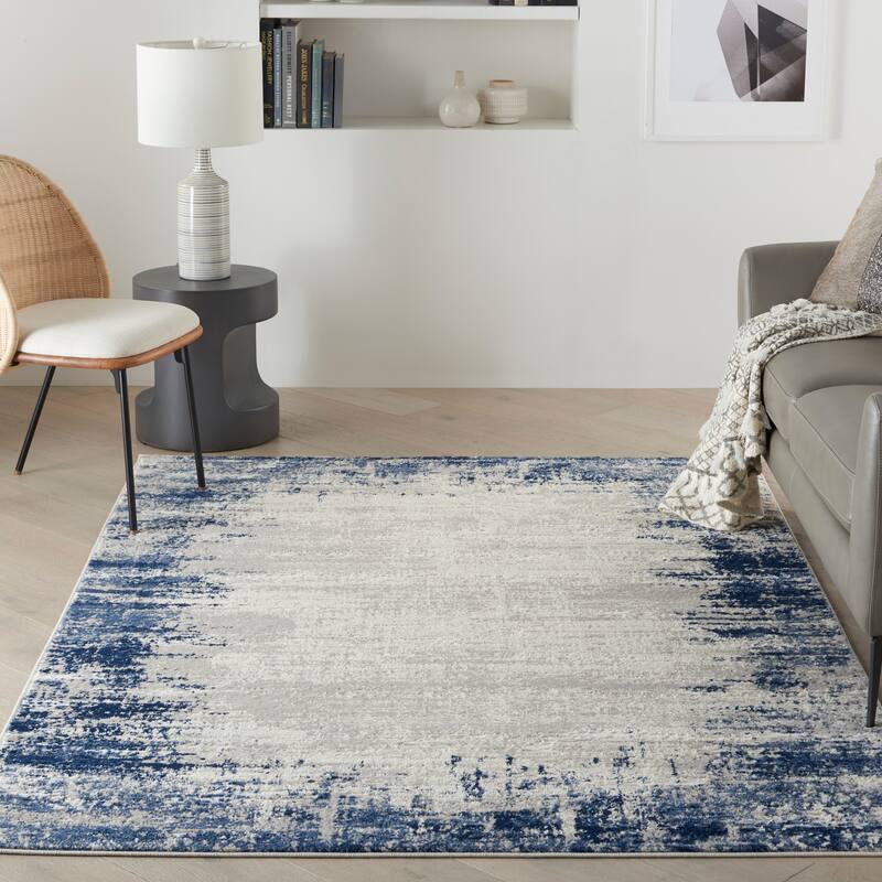 Nourison Cyrus Modern Abstract Area Rug - 5' 3" x 7' 3" - Ivory/Navy - Rectangle