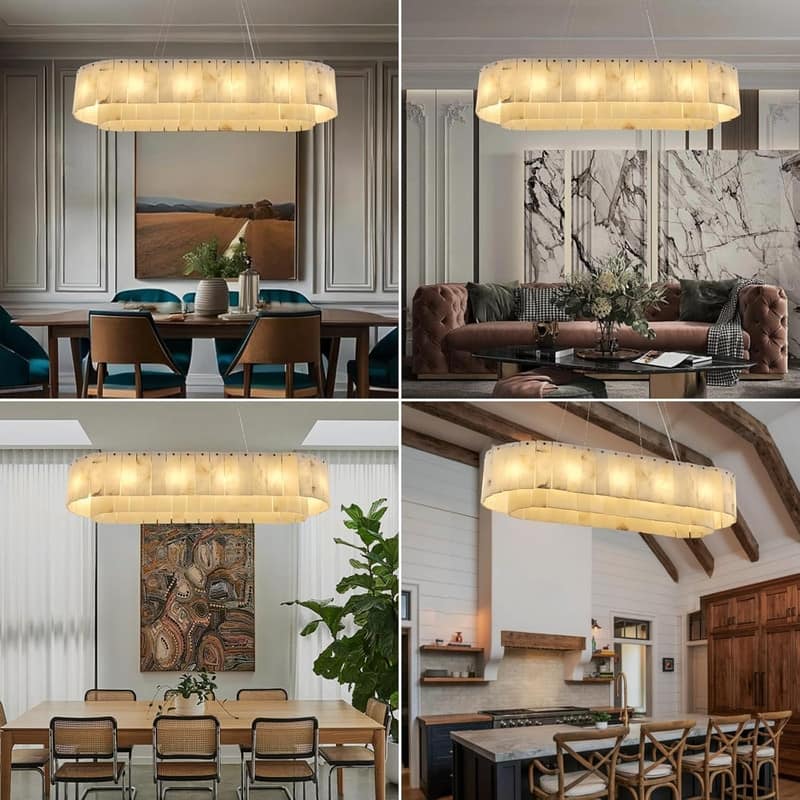 KAYLA Natural Alabaster Chandelier, Adjustable Modern Chandelier.