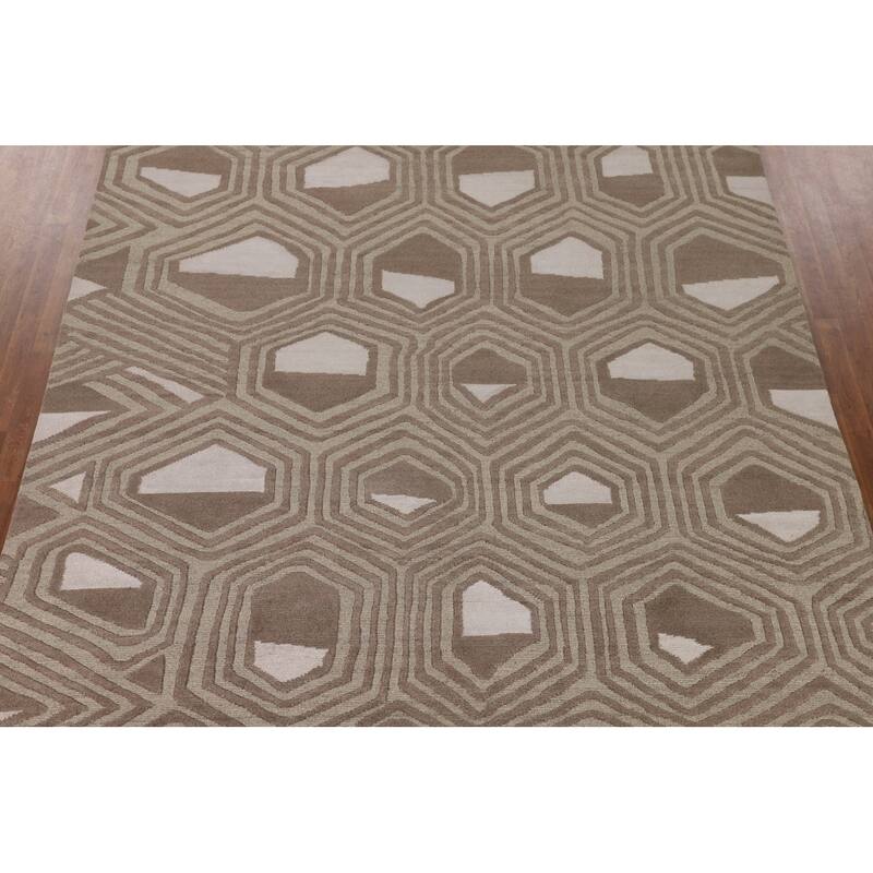 Geometric Indo Modern Area Rug Handmade Wool Carpet - 8'11"x 11'9"
