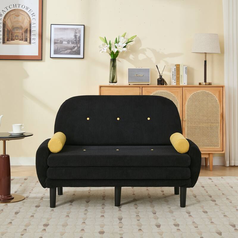 Velvet Sofa Bed, Loveseat with Adjustable Backrest, Sleeper Sofa Daybed with Built-In USB Port - Black