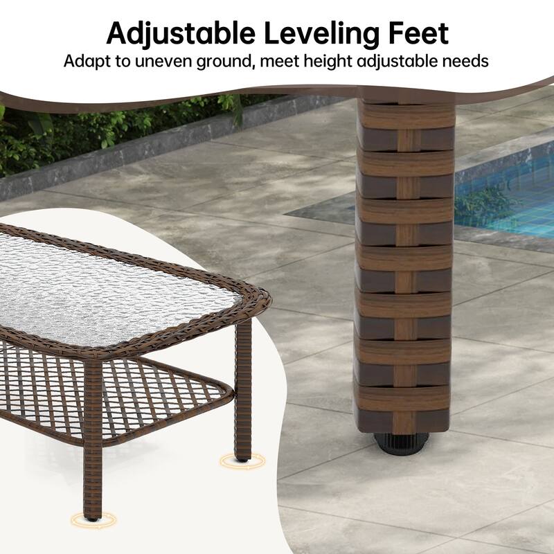 Outdoor Coffee Table with Storage Shelf, Wicker Patio Coffee Table for Patio, Outside, Balcony, Porch, Deck