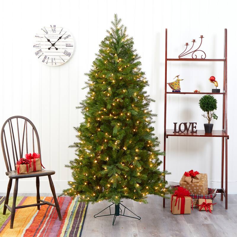 6ft Artificial Christmas Tree with Warm White Lights - Holiday Decor, Bendable Branches, Indoor Tree - Green - 72