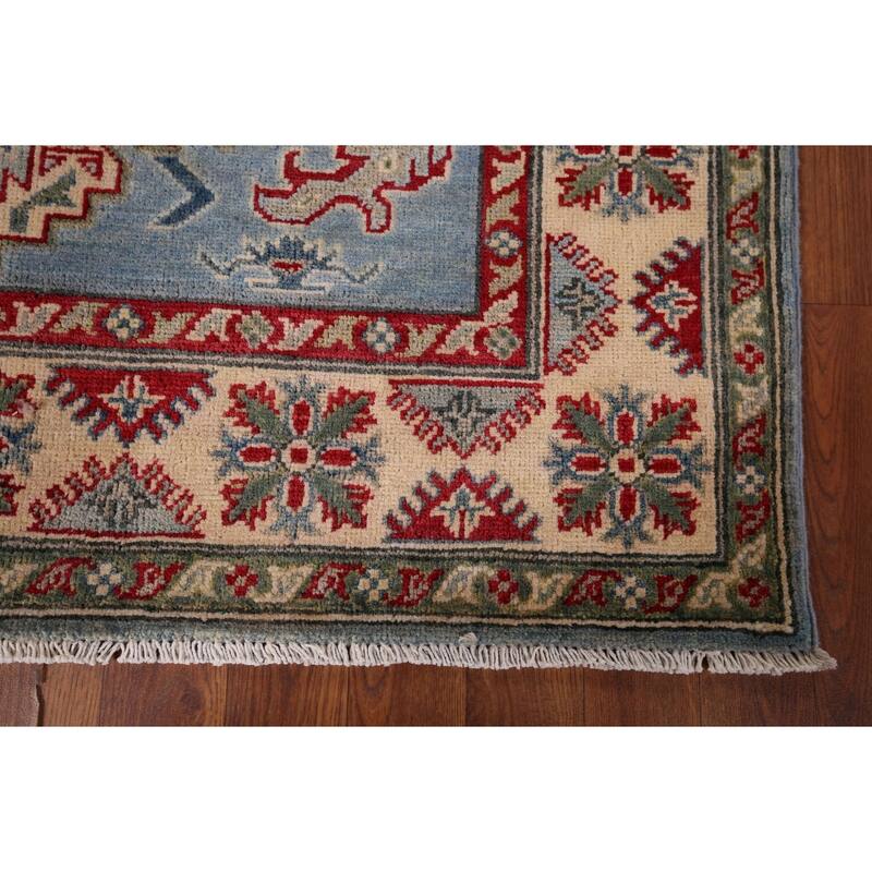 Light Blue Kazak Oriental Foyer Rug Handmade Wool Carpet - 4'1" x 5'11"