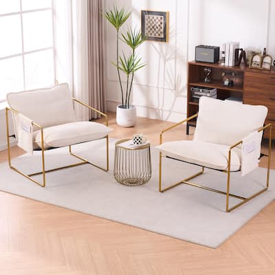 Upholstered Hanging Armchair with Arm PocketsMetal Frame, Gold-Plated Craftsmanship,2 Chairs in 1 Box