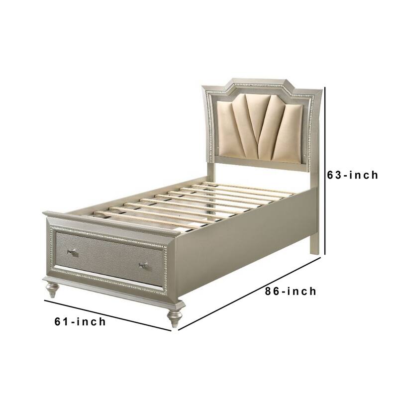 Full Bed with 1 Drawer and Padded Headboard, Champagne Gold