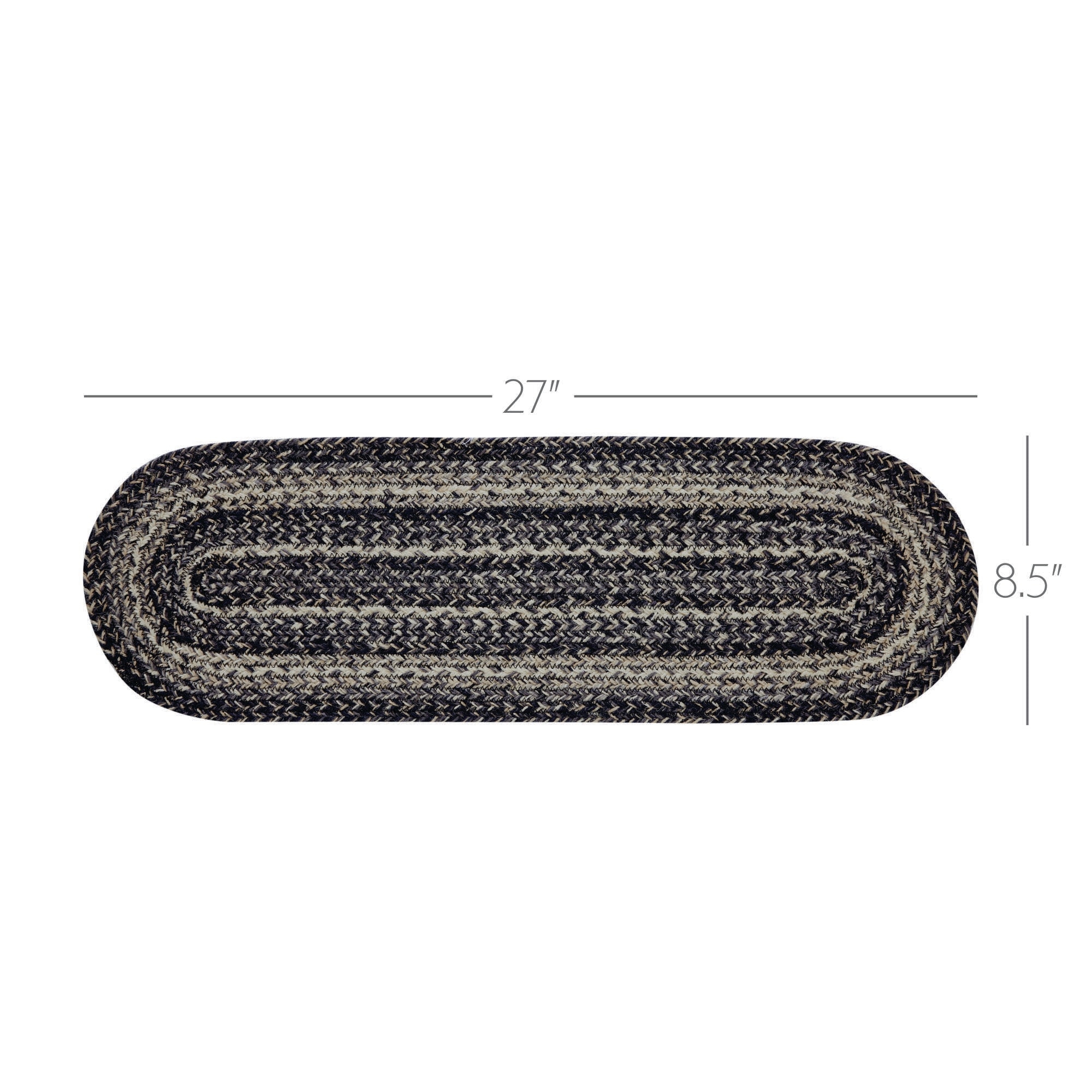 Sawyer Mill Black White Jute Stair Tread Oval Latex 8.5x27