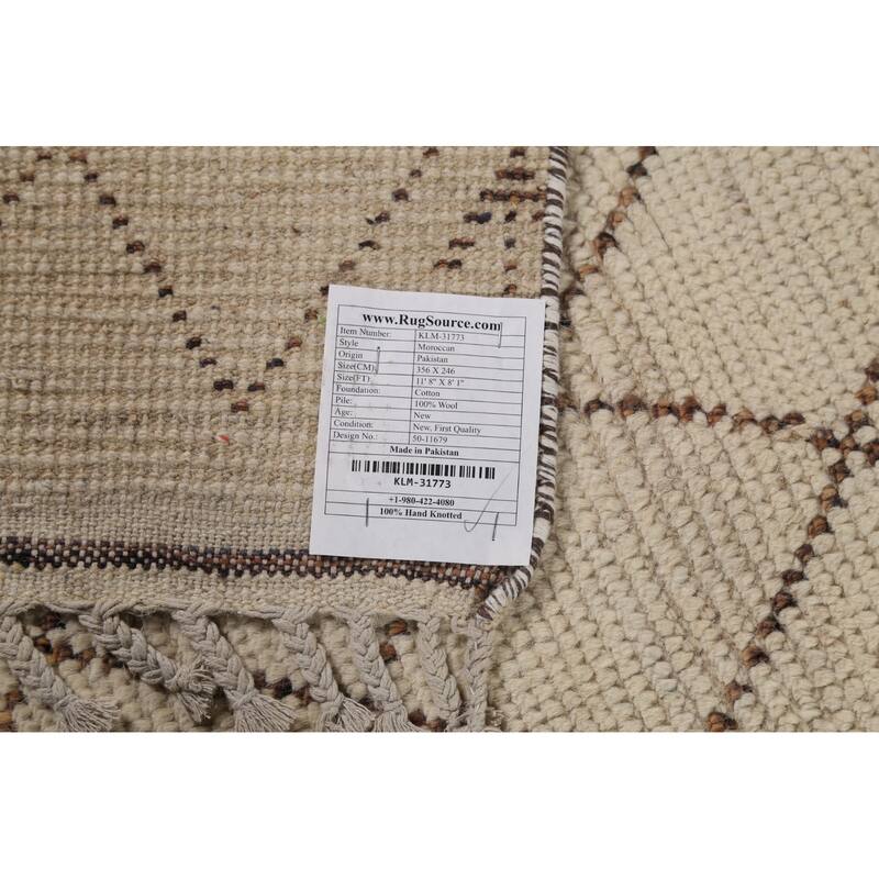 Ivory Trellis Moroccan Area Rug Handmade Wool Carpet - 8'1"x 11'8"