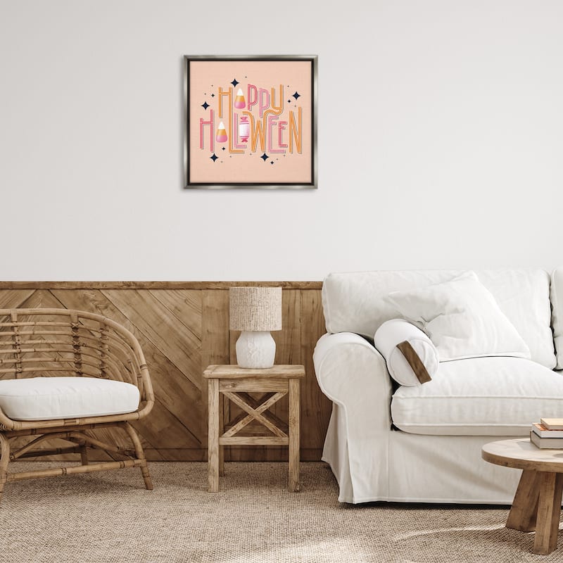 Stupell Happy Halloween with Candy Framed Floater Canvas Wall Art Design By Sarah Hickman