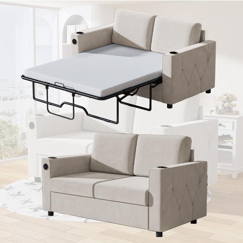 Mixoy Pull Out Sofa Bed,Sleeper Sofa Couch with Memory Foam Mattress,Cup Holder,USB,Pull Out Couch Bed