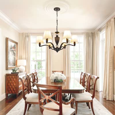 5-Light Modern Chandeliers, Pendant Lights Fixture with Linen Beige Fabric Shade for Living Room Dining Room Hallway Entryway