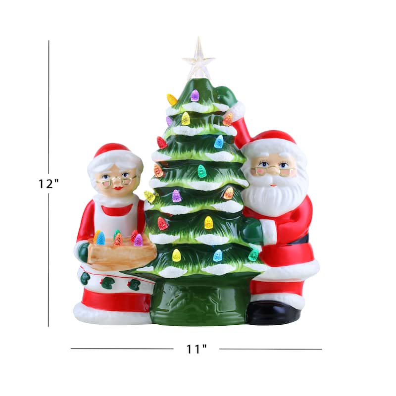 12" Santa & Mrs Claus Nostalgic Ceramic Tree