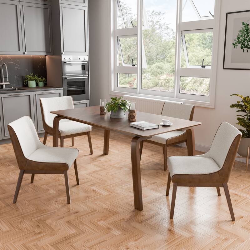 Furniture of America Beau I Mid-century Walnut 5-Piece Rectangle Dining Table Set - Walnut/Beige