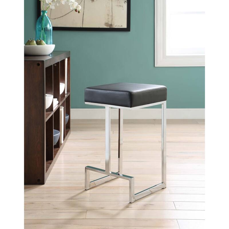 Farrier Chrome Leg Upholstered Counter Stool - Black - Counter Height