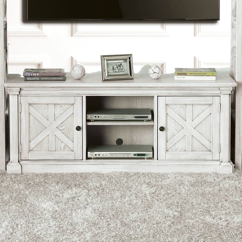 Wooden TV Stand in Antique White Finish