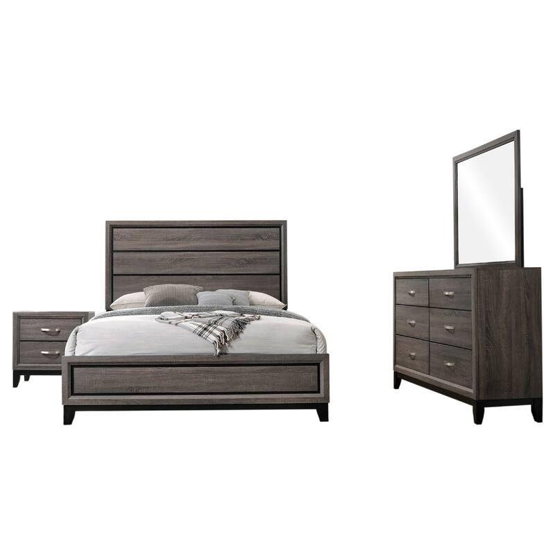 Mela 4pc King Bedroom Set, Nightstand Dresser and Mirror, Oak Gray