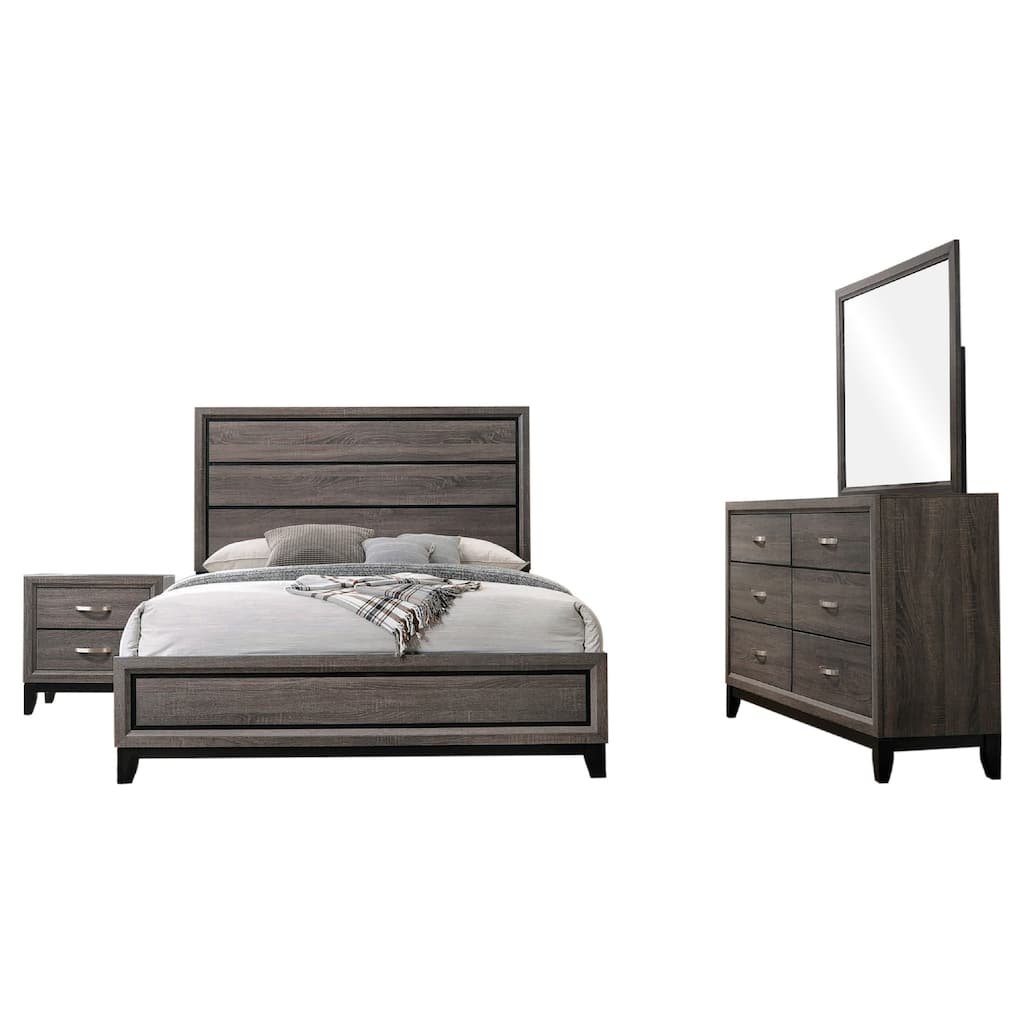 Mela 4pc King Bedroom Set, Nightstand Dresser and Mirror, Oak Gray