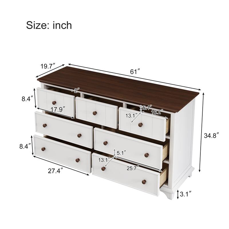 Elegant Seven-Drawer Wooden Captain Dresser by Harper&Bright Designs