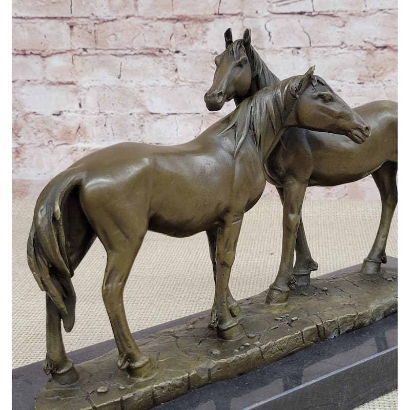 Necking Horses Bronze Sculpture Statue Equestrian Barn Stables Farmhouse Decor