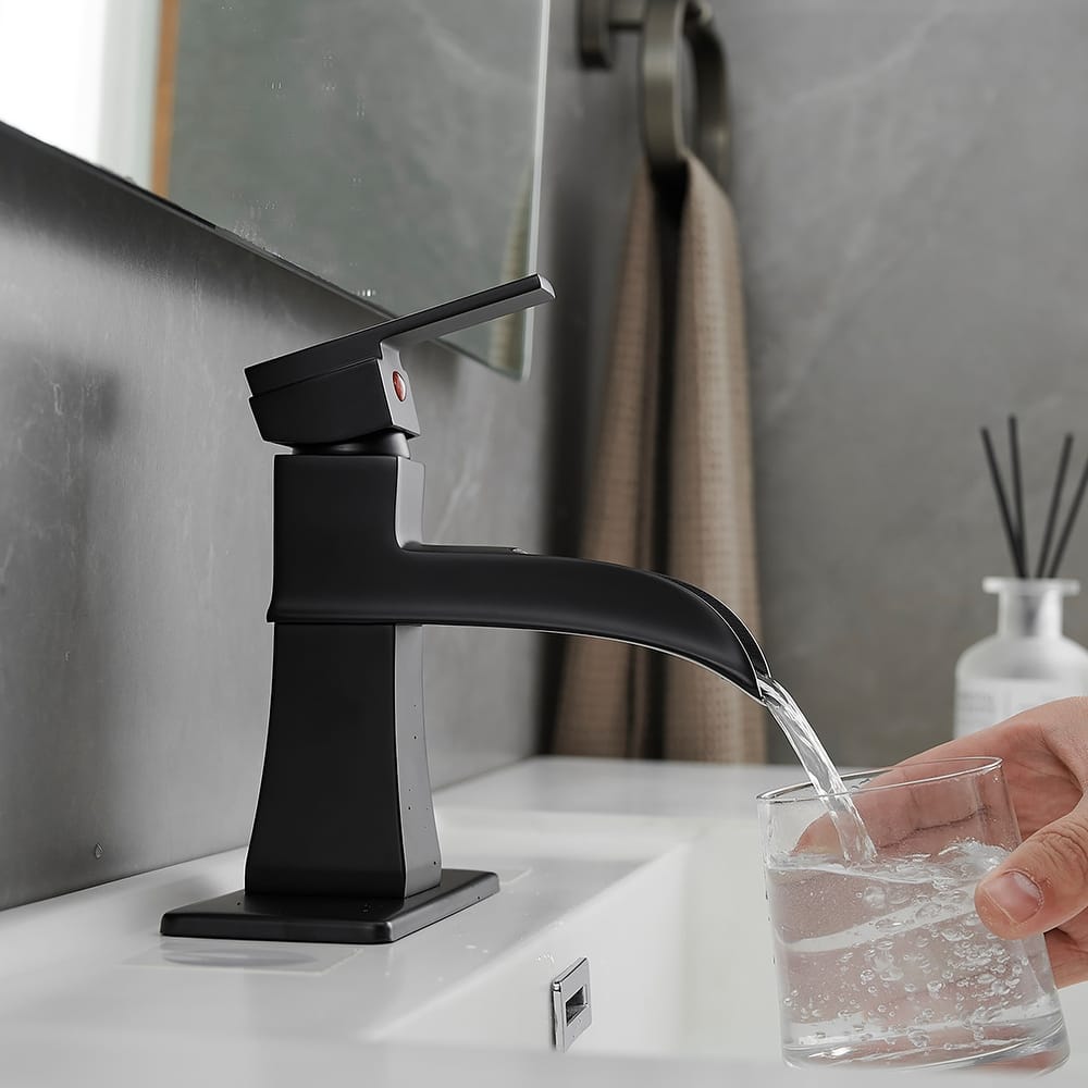 Single-handle Bathroom Waterfall Sink Faucet with Drain and Deckplate