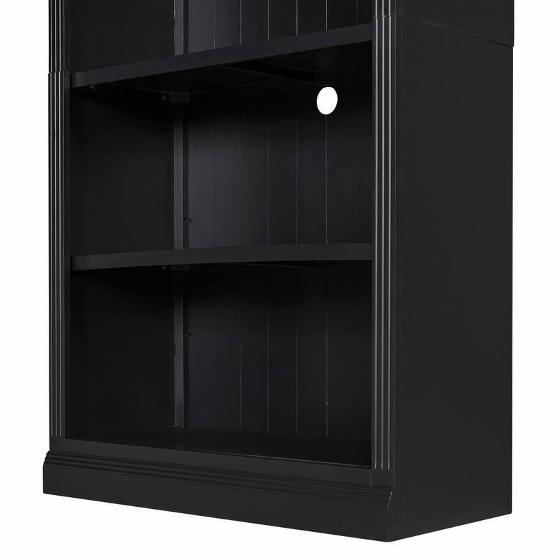 83" Tall Wood Bookcase Suite with Light Strip, 5-Tier Bookcase Suite with Adjustable Shelves