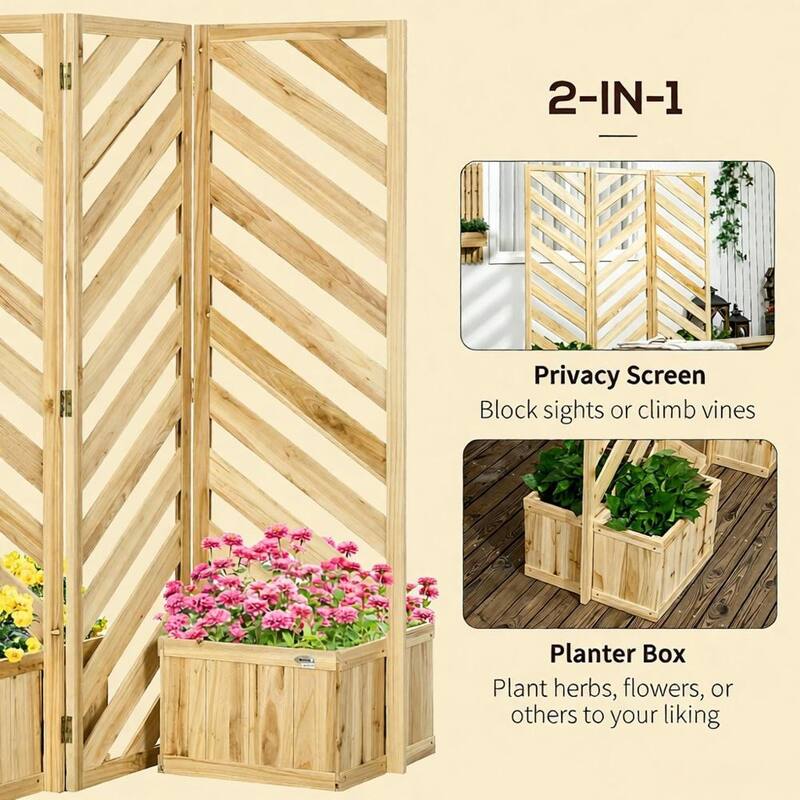Decorative Garden Screen Built-In Planters for climbing vines grow