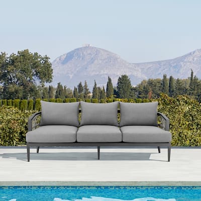 Zella Outdoor Patio Sofa in Aluminum with Light Gray Rope and Earl Gray Cushions