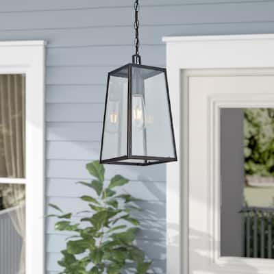 Pearlene 1-Light Imperial Black Outdoor Pendant Light with Clear Tempered Glass Shade - Imperial Black