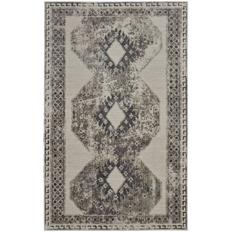 Grand Bazaar Kiba Machine Made Distressed Transitional Area Rug - 10'2" x 13'9" - Ivory/Taupe/Gray
