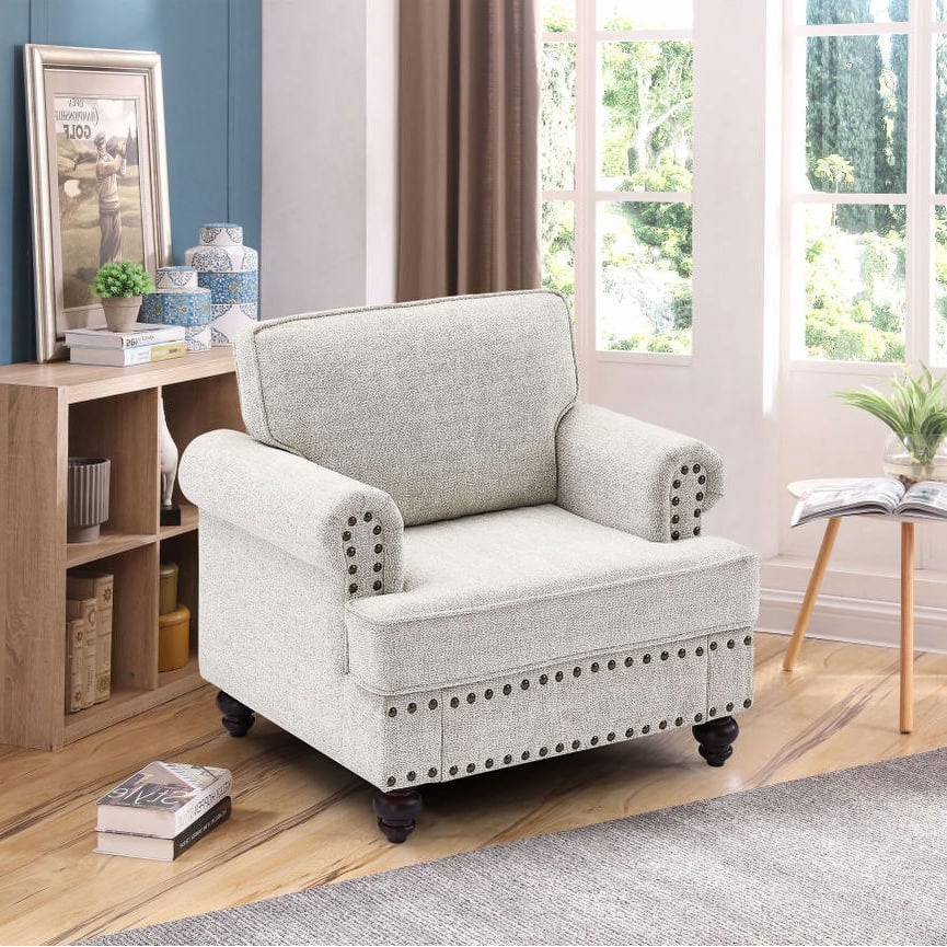 38" Chenille Sofa Couch with Brown Legs