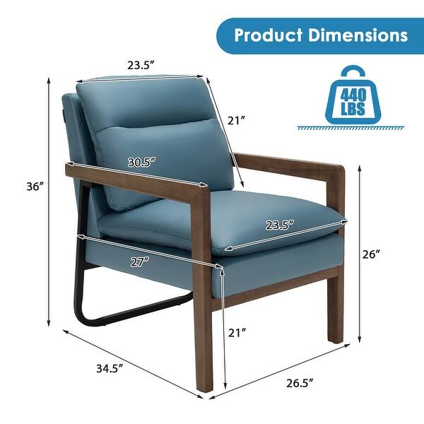 dimension image slide 2 of 3, Costway Set of 2 Modern Accent Armchair Lounge Chair w/ Wood Legs & - 34.5'' x 26.5'' x 36''