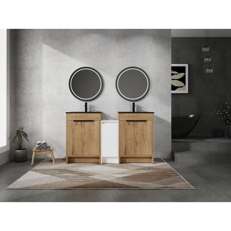 72" Freestanding Bathroom Vanity Set with Adjustable Storage Cabinets, Black Ceramic Sink