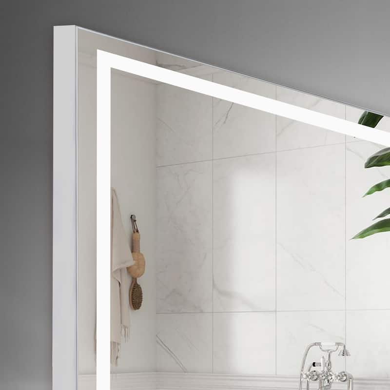 48×24 Inch Anti-Fog LED Bathroom Mirror with Modern Straight-Edged Design, 3 Color Dimmable Lighting, Horizontal/Vertical