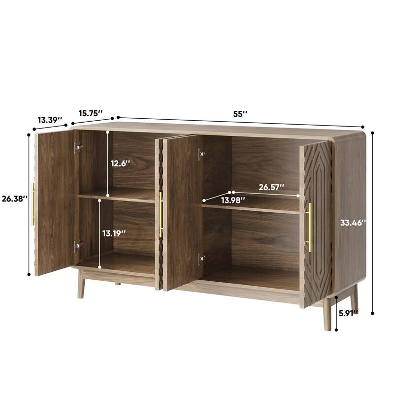 Sideboard Buffet Cabinet With Storage,Carved 4 Door Sideboard,Multifunctional Accent Cabinet With Adjustable Layer Board