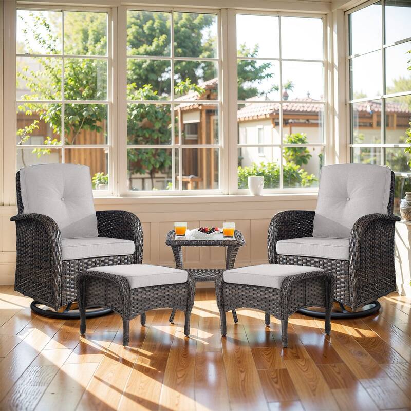 Gymojoy Premium Wicker Patio Furniture Set - Ultimate Comfort & Weather-Resistant Design - Swivel Chair - Brown Wicker / Beige Cusion