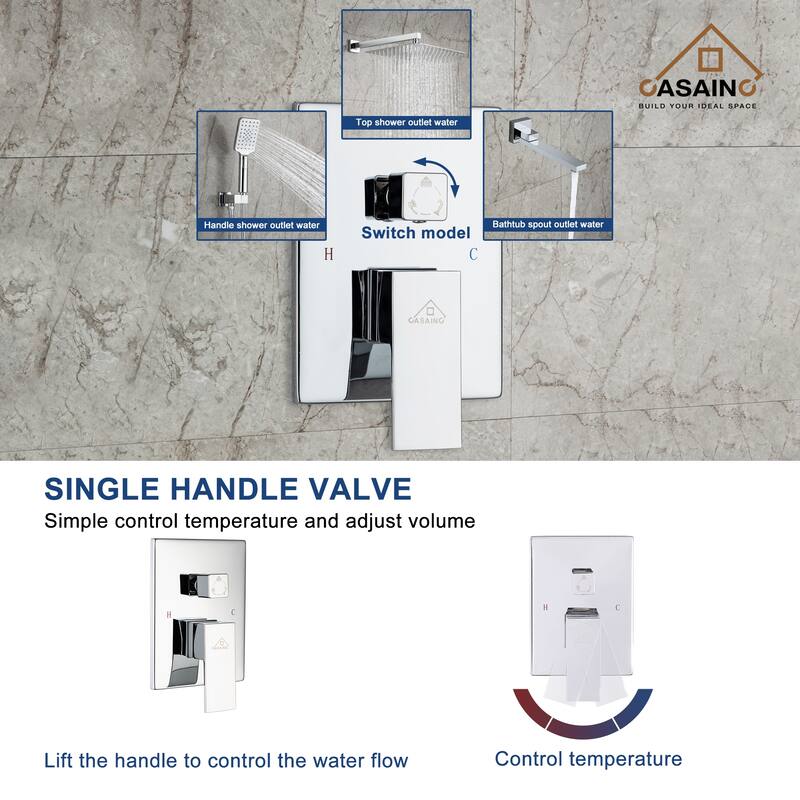1-Handle 3-Spray Pattern 10 in. Wall Mount Shower Set Shower Head, Tub and Shower Faucet - 10 inch