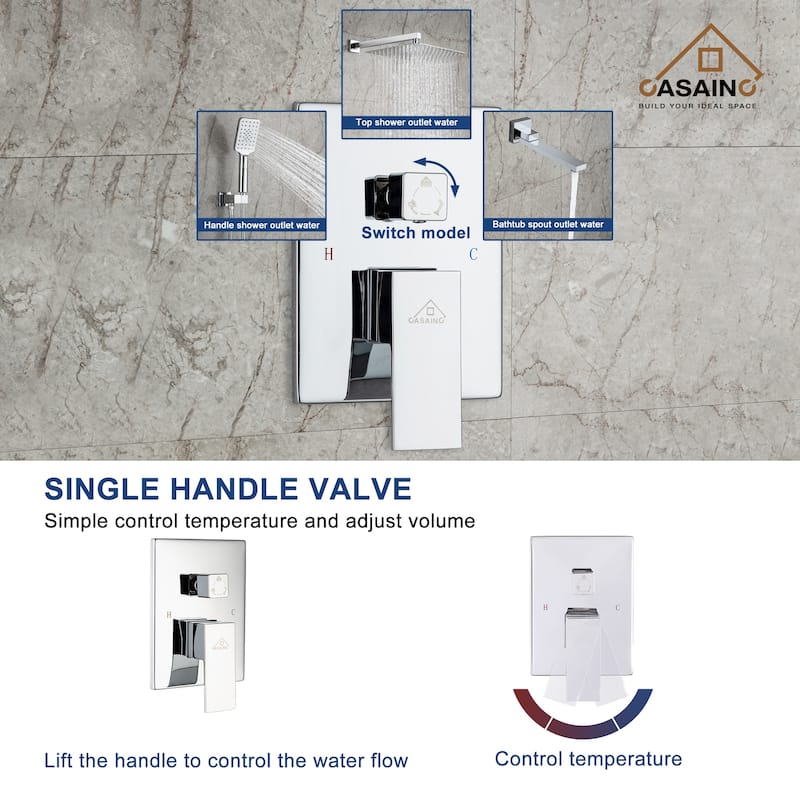 1-Handle 3-Spray Pattern 12 in. Wall Mount Shower Set Shower Head, Tub and Shower Faucet - 12 inch