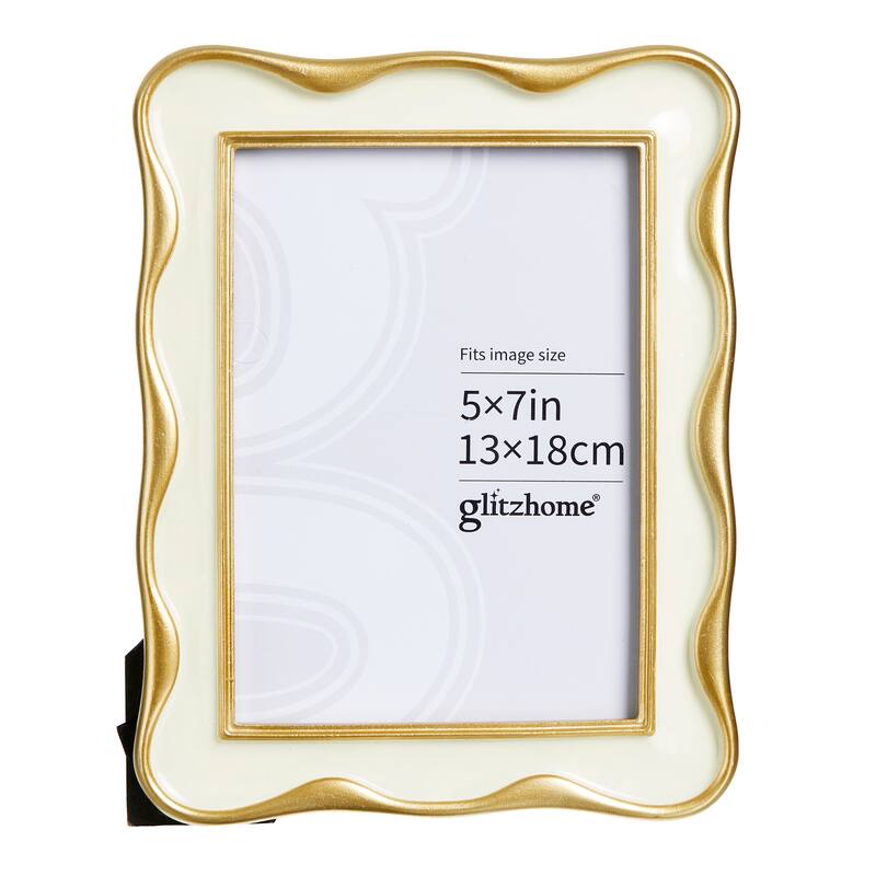 Glitzhome Set of 2 Vintage White Gold Wavy Resin 4x6 & 5x7 Tabletop or Wall Picture Frames