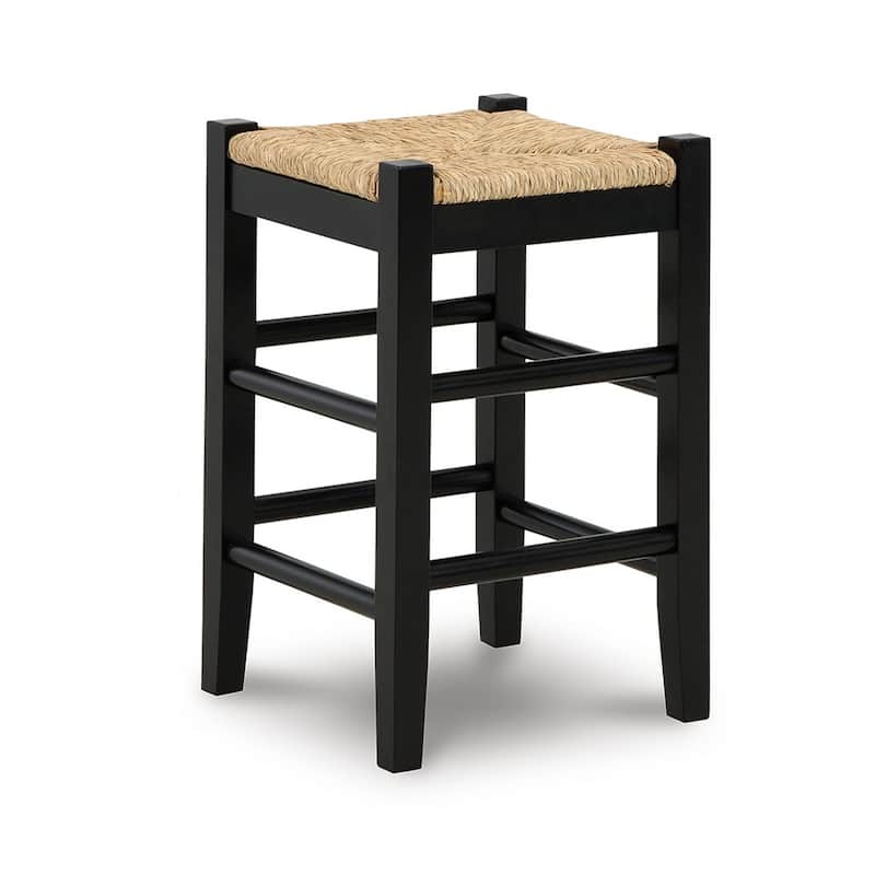 Anya Counter Height Stool Set of 2, Brown Woven Seat, 23 Inch, Black