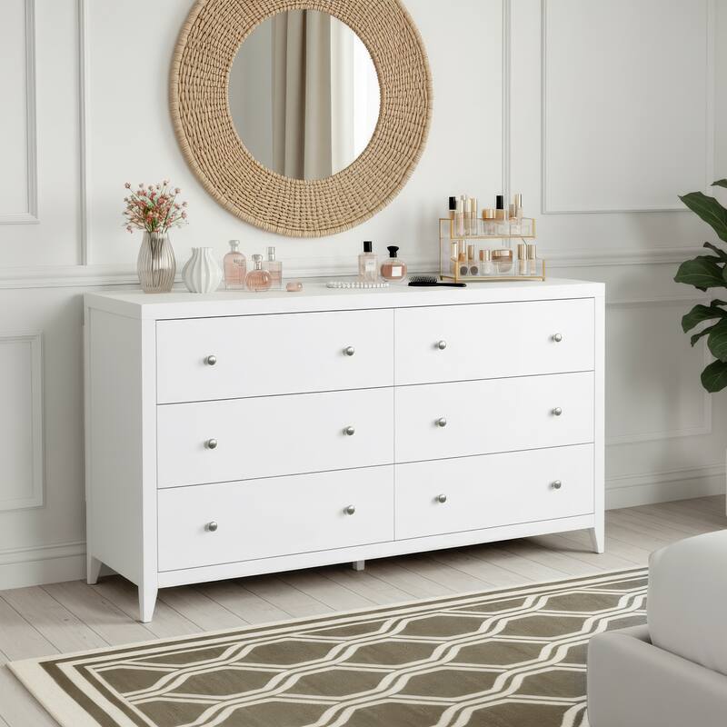 Dana 60 in. W Rectangular Wood 6 Drawer Dresser - Smooth White