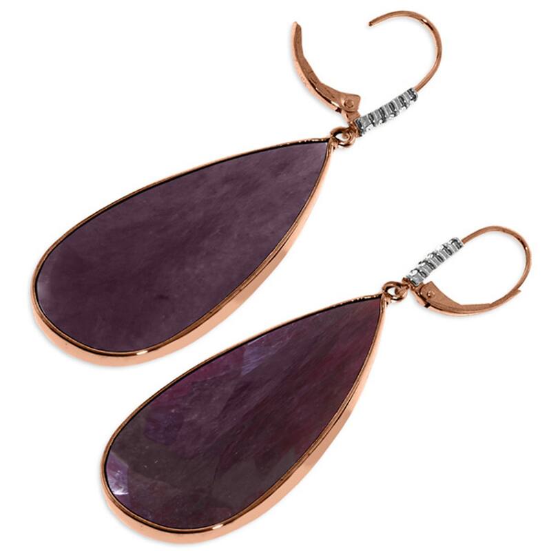 14K Solid Gold Diamonds Leverback Natural Ruby Gemstone Earrings