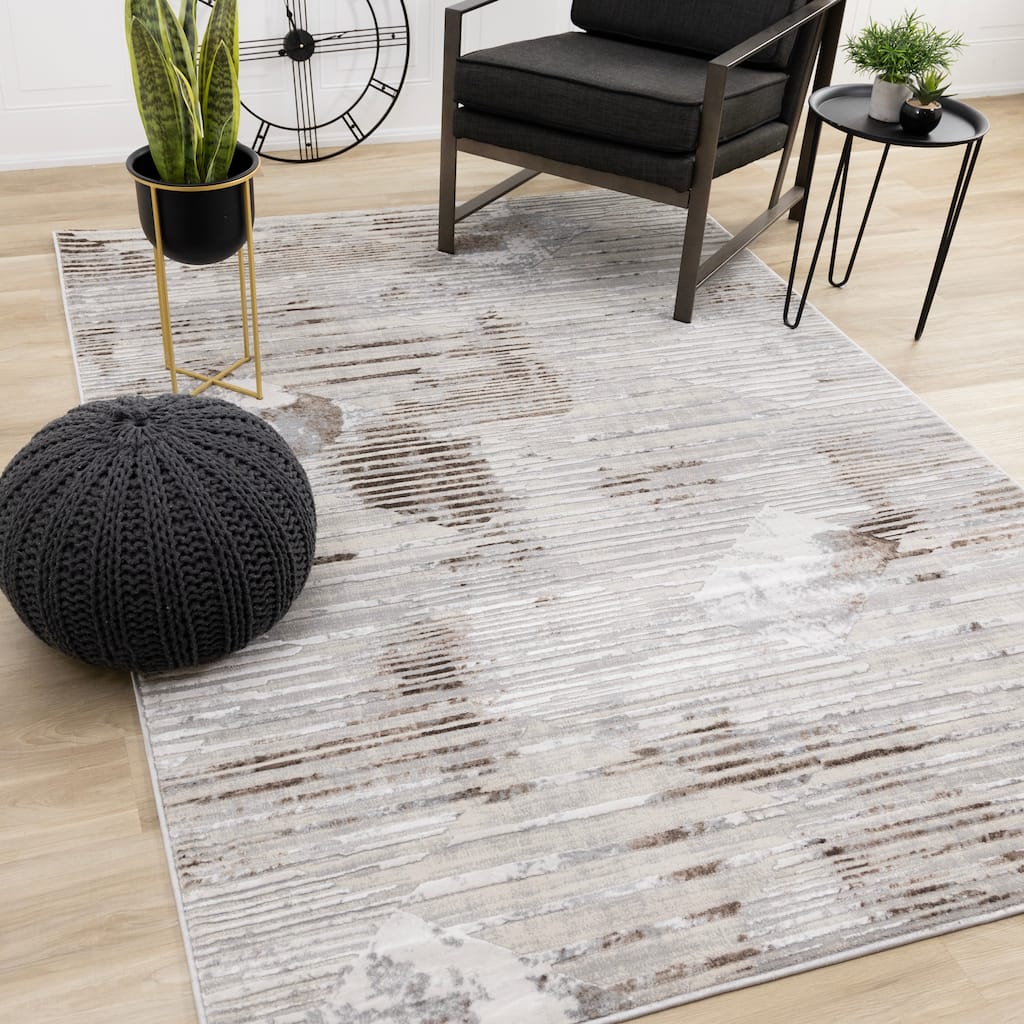 London Collection - Cream Beige Grey Brown Distressed Indoor Area Rug