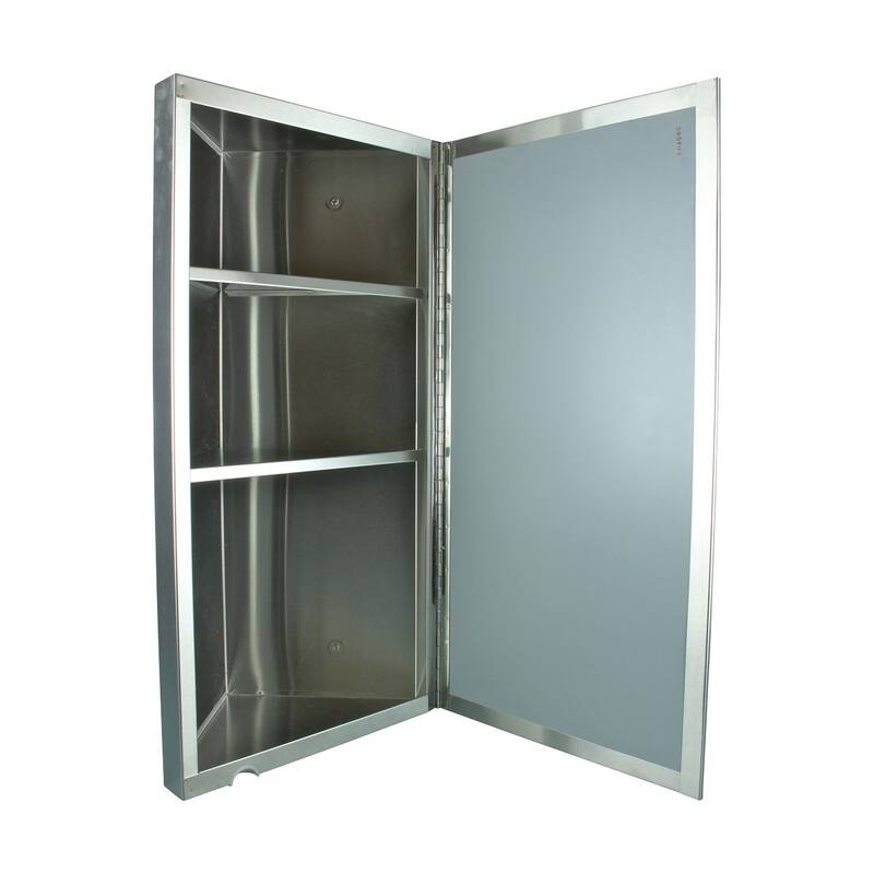 Corner Medicine Cabinet Infinity Stainless Steel 23.6" x 11.8" with Mirror Triple Shelf Opens Left to Right