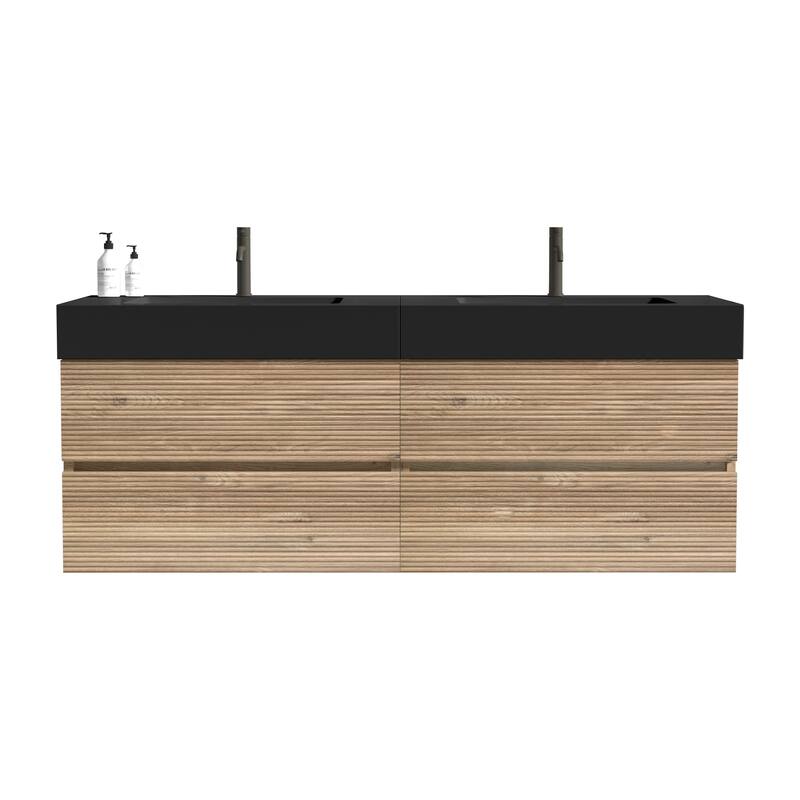 GDFStudio - Grace Wall-Mounted Bathroom Vanity with Engineered Quartz Sink & Soft Close Drawers, without Drainage and Faucet