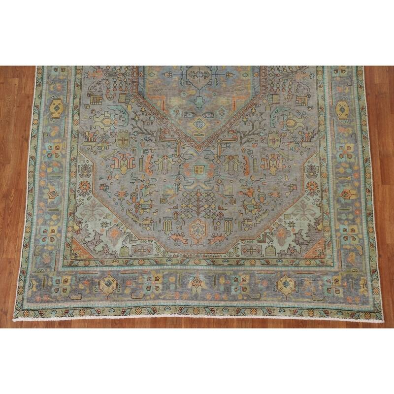Hand Knotted Oriental 100% Wool Carpet Traditional Medallion Greys & Charcoal Tabriz Area Rug - 9' 9'' X 6' 5''
