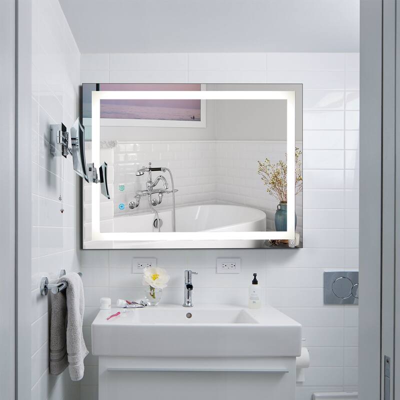 Frameless LED Bathroom Mirror with High Luminosity and Anti-Fog Technology, Wall-Mounted Rectangle Vanity Mirror