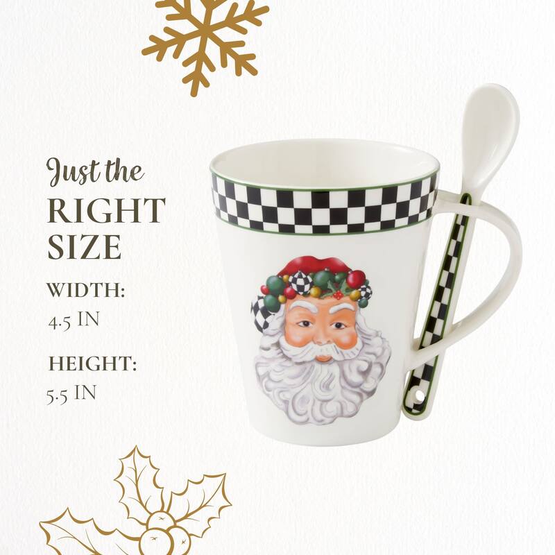 Spode Christmas Tree Black and White Mug and Spoon Set